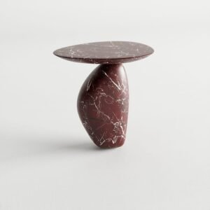 Crimson Orbit – Rosso Vento Marble Side Table