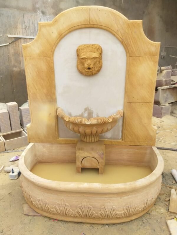 Imperial Lion Wall Fountain – Sandstone & Marble | 5x3 ft - Image 2