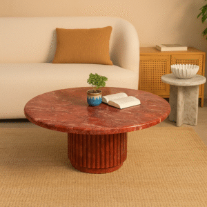 TWD Red Alaska Round Marble Coffee Table