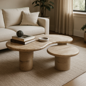 Luna Nest – Travertine Marble Duo Table