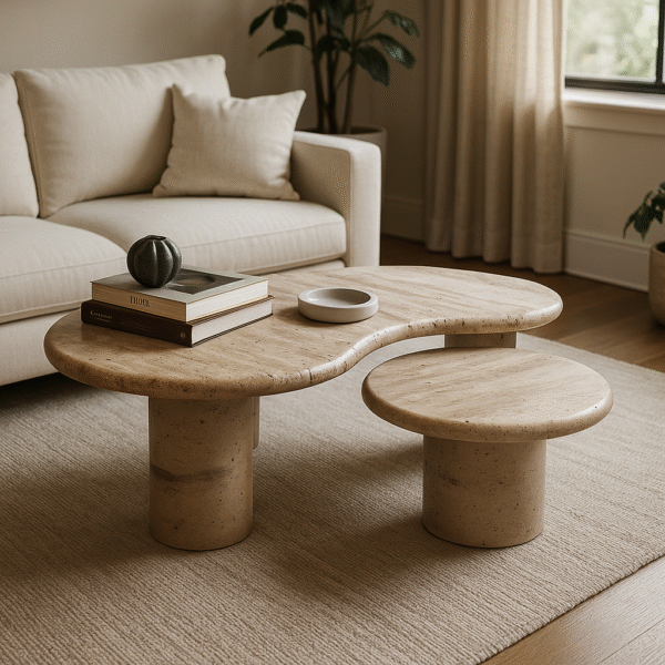 Luna Nest – Travertine Marble Duo Table